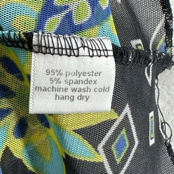 Vine Street Top Womens Sz M Floral Paisley Sheer Mesh 3/4 Sleeve Black Green - Picture 8 of 11